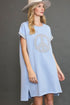 Umgee Peace Plaid Applique Short Sleeve Mini Dress Light Blue