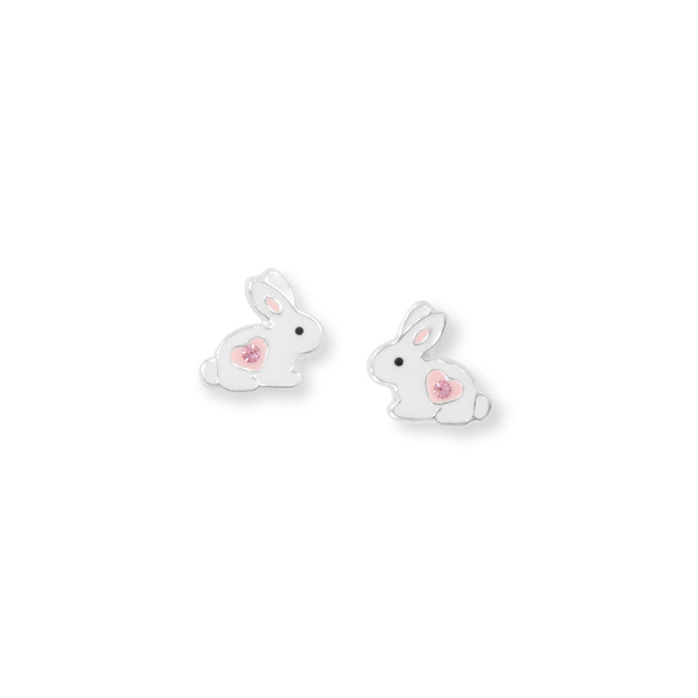 Pink Enamel and Crystal Bunny Stud Earrings Default Title Earrings