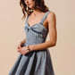 SO ME Mineral Washed Bow Ribbon Denim Flare Dress Mini Dresses