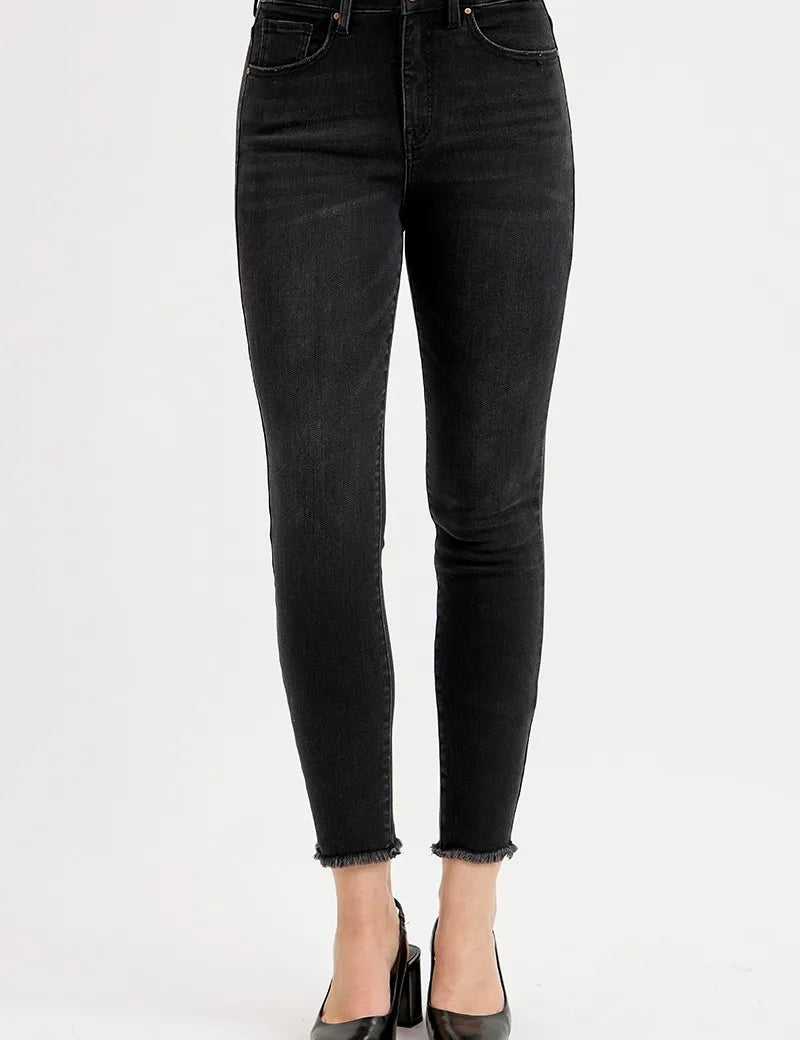 BLACK RISEN Full Size Tummy Control High Rise Adjustable Waist Skinny Jeans Plus Size | Jeans Daverri Fashions