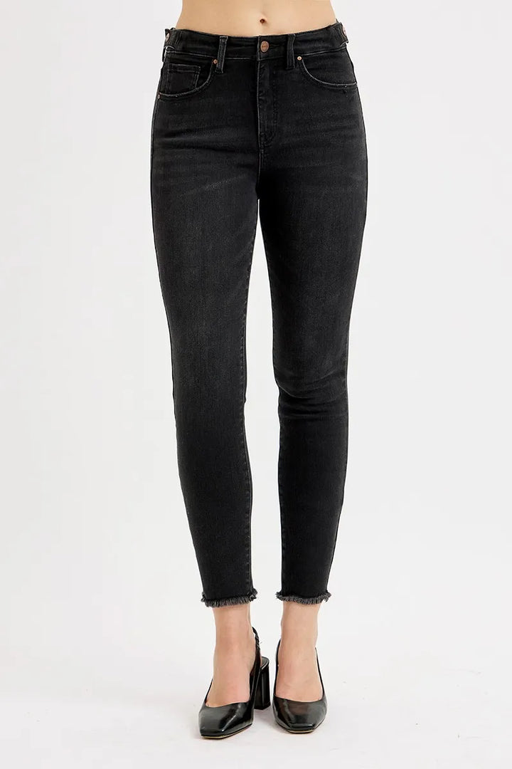 RISEN Full Size Tummy Control High Rise Adjustable Waist Skinny Jeans Plus Size BLACK Jeans