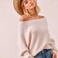 BiBi Waffle Knit beige ribbed off-shoulder sweater with long sleeves