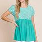 Lime 'N' Chili Full Size Embroidered Short Sleeve Pleated Babydoll Top Plus Size