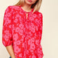 Haptics Full Size Ribbon Bow Floral Balloon Sleeve Blouse Blouses