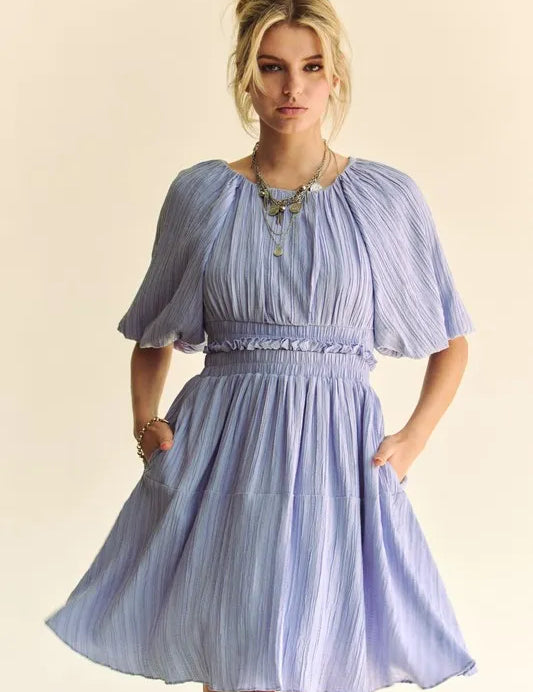 Davi & Dani Back Button Puff Sleeve Mini Dress | Mini Dresses Daverri Fashions