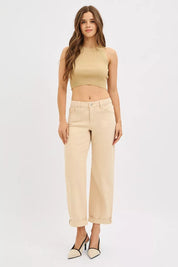 RISEN Tummy Control Mid Rise Ankle Barrel Relaxed Baggy Jeans | Jeans Daverri Fashions