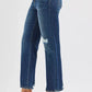 RISEN High Rise Crop Slim Straight Jeans with Hidden Knee Patch - DAVERRI FASHIONS