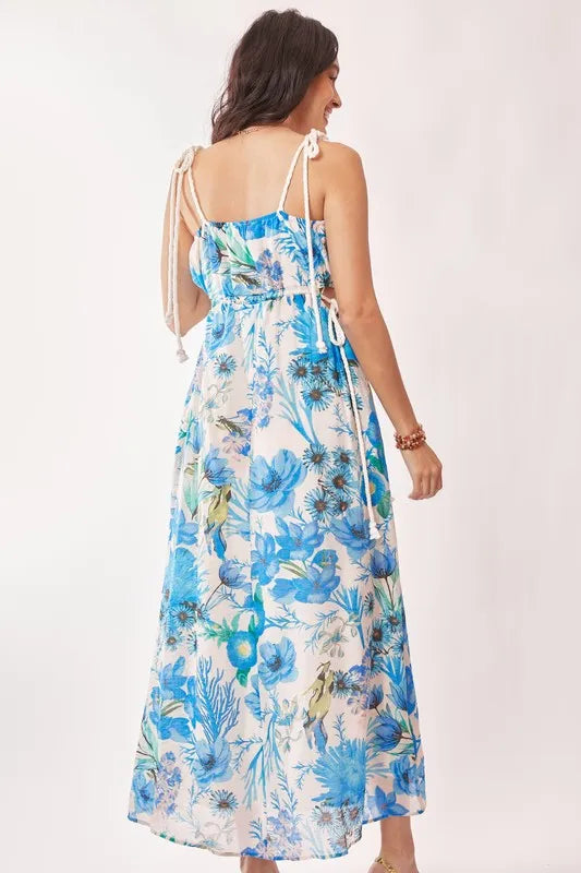 Davi & Dani Tropical Boho Printed Detail Cut Out Maxi Dress Maxi Dresses