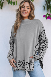 Leopard High Neck Side Slit Oversized Sweater | Sweaters & Cardigans/Sweaters Daverri Fashions
