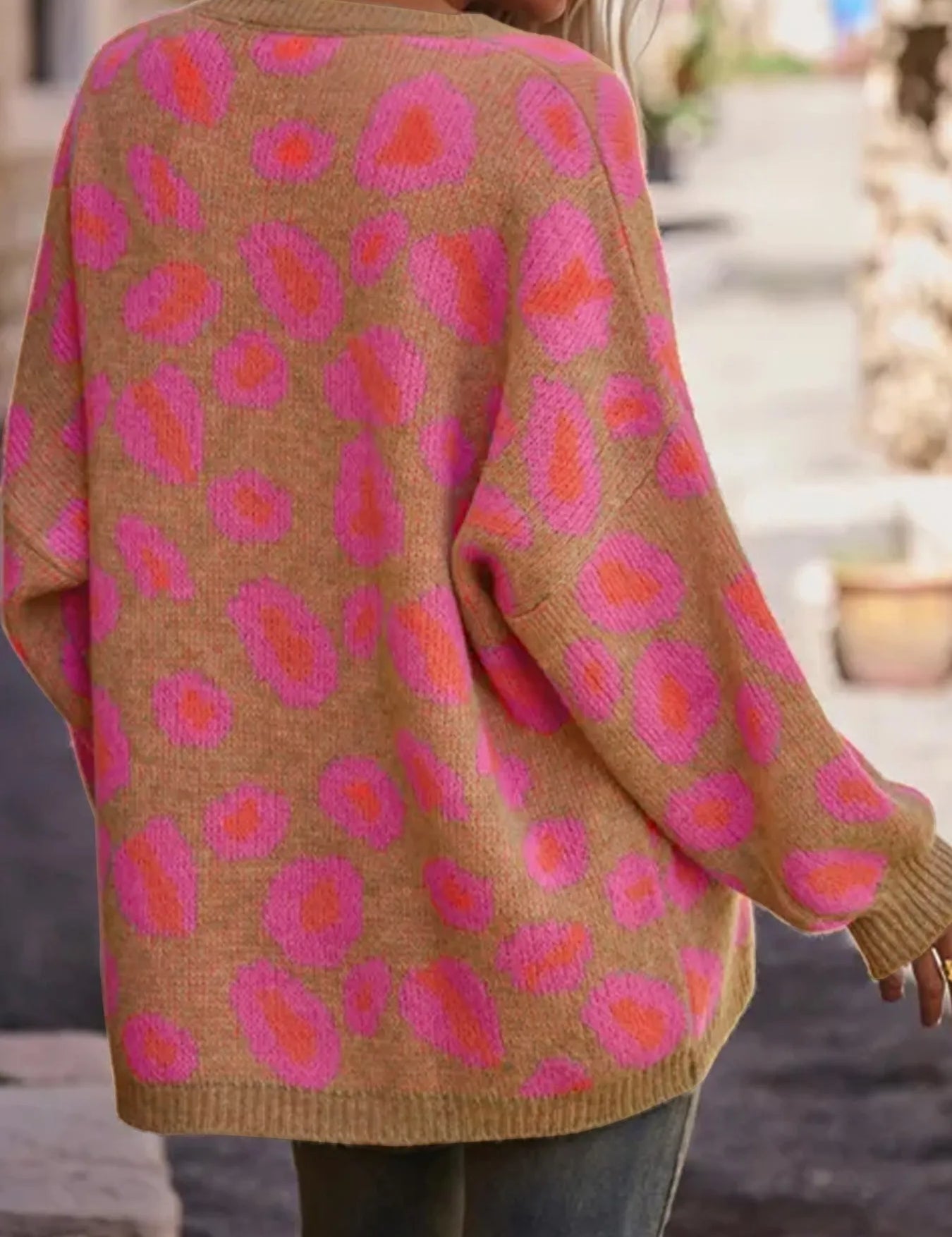 Leopard Oversized V-Neck Sweater | Sweaters Daverri Fashions