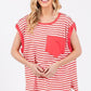 Ces Femme Side Slit Striped Cap Sleeve T-Shirt - DAVERRI FASHIONS