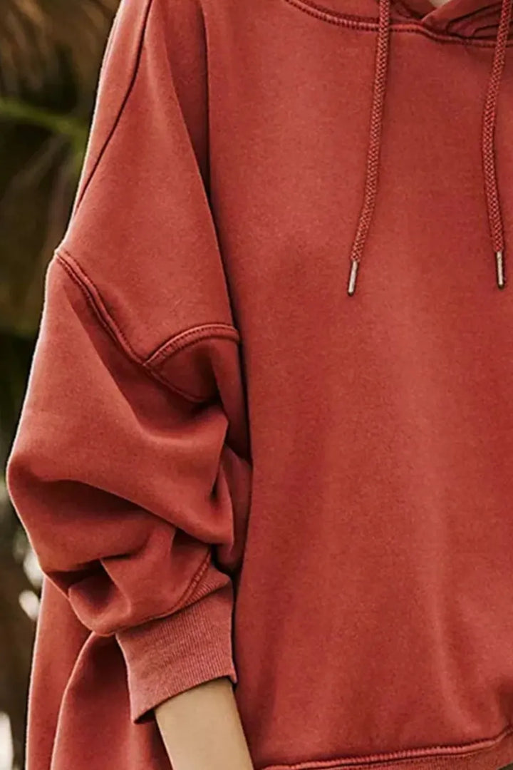 Drawstring Dropped Shoulder Long Sleeve Hoodie | Sweatshirts Daverri Fashions