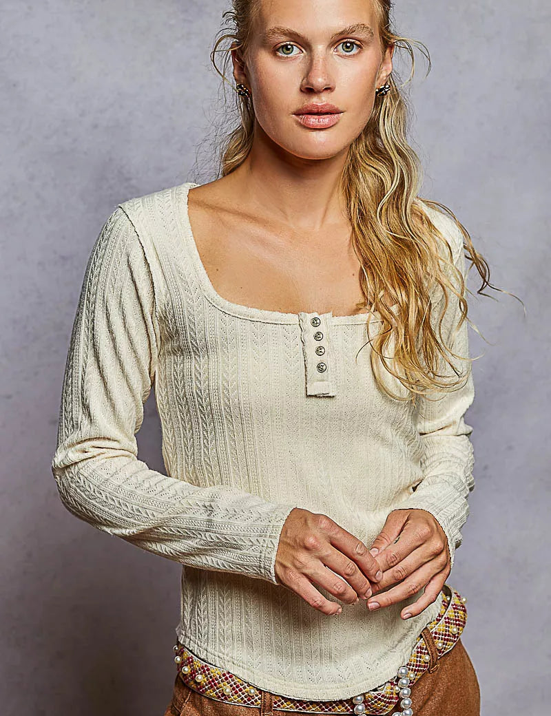 POL Square Neck Cropped Knit Top with Curved Hem | Knit Tops Daverri Fashions