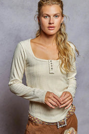 POL Square Neck Cropped Knit Top with Curved Hem | Knit Tops Daverri Fashions