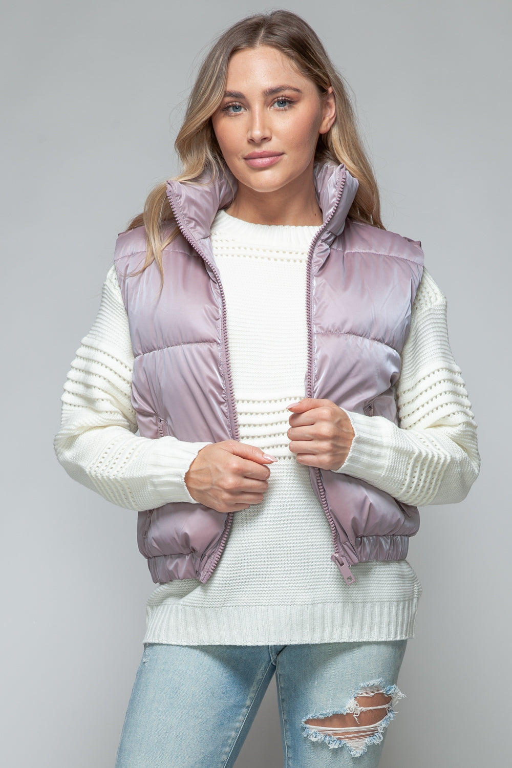 Fine Fur Lining Quilted Vest Dark Rose Tops