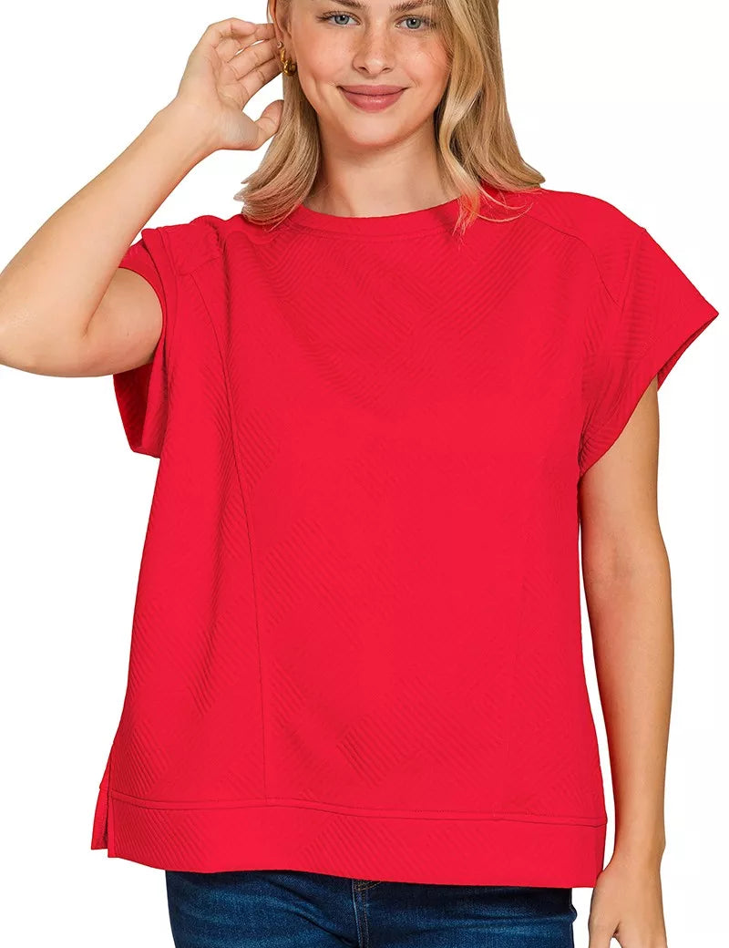RUBY Textured Knit Jacquard Short Sleeve Top | Knit Tops Daverri Fashions