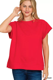 RUBY Textured Knit Jacquard Short Sleeve Top | Knit Tops Daverri Fashions