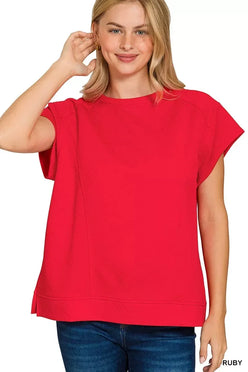 Textured Knit Jacquard Short Sleeve Top - DAVERRI FASHIONS