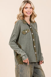 Mittoshop Mineral Washed Plaid Button Down Shacket Tops