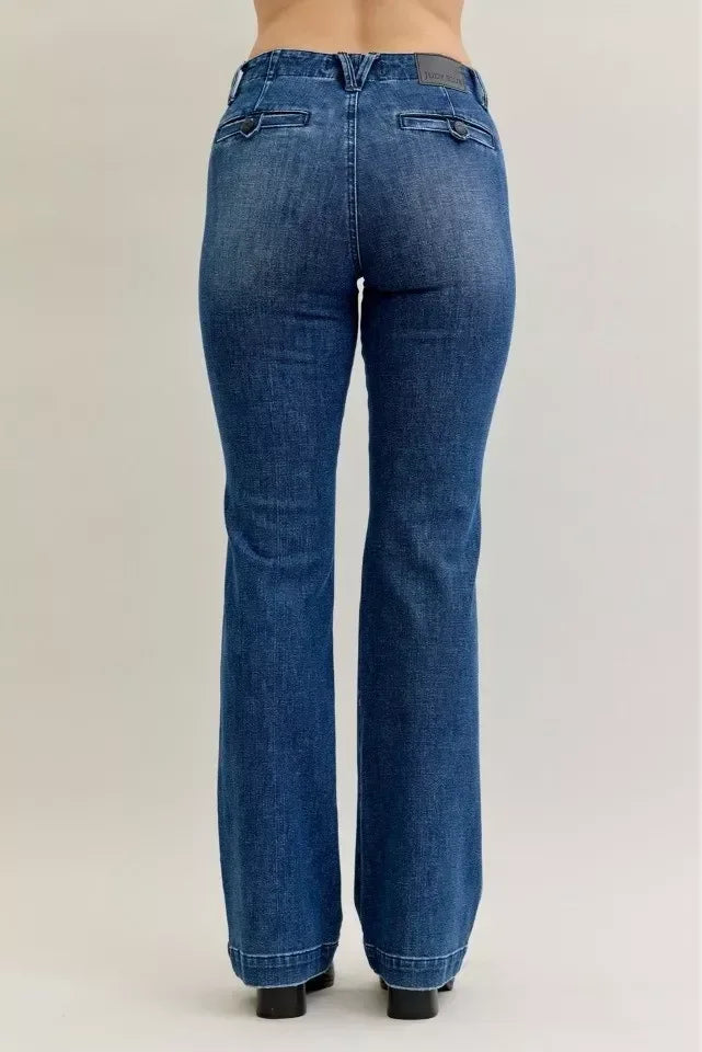 Judy Blue Full Size Mid Rise Bootcut Jeans with Welt Pockets Plus Size - DAVERRI FASHIONS