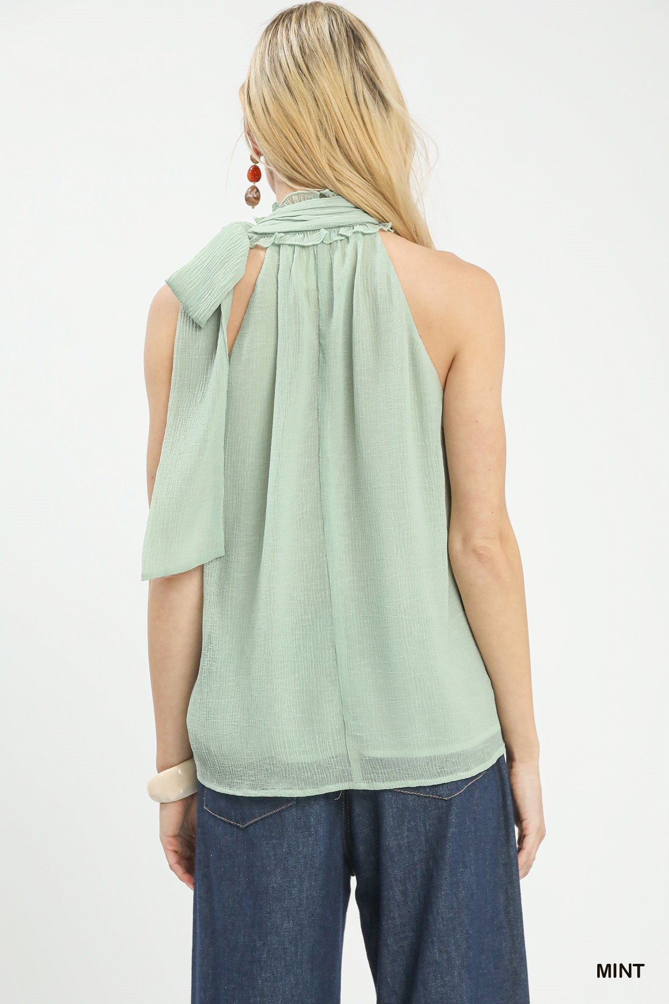 Mint Umgee halter tie neck chiffon top in sheer textured fabric