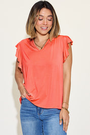 Basic Bae Full Size Bamboo Notched Ruffled Short Sleeve T-Shirt | T-Shirts Daverri Fashions