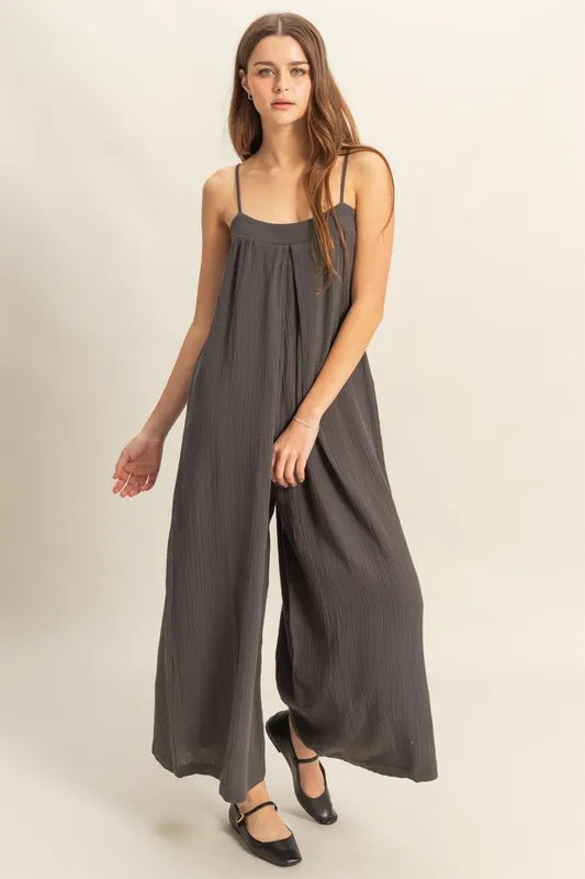 HYFVE Double Gauze Super Flowy Cami Jumpsuit CHARCOAL Jumpsuits