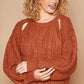 POL Cable Knit Cutout Long Sleeve Sweater - DAVERRI FASHIONS