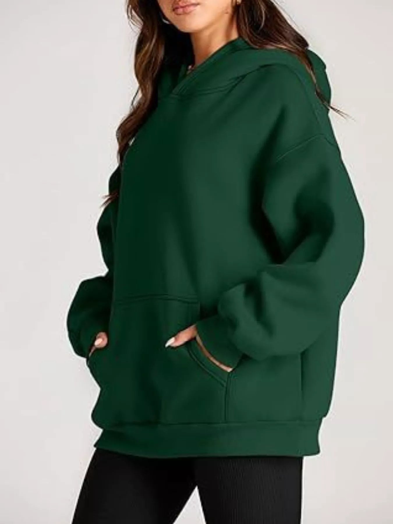 Dark green oversized kangaroo pocket long sleeve hoodie