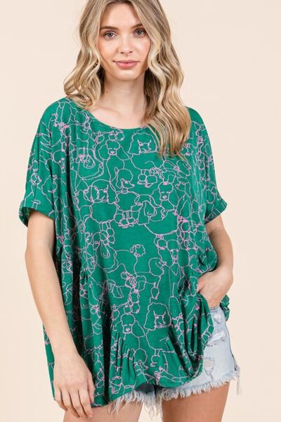 Mittoshop Abstract Print Round Neck Short Sleeve Top Tops