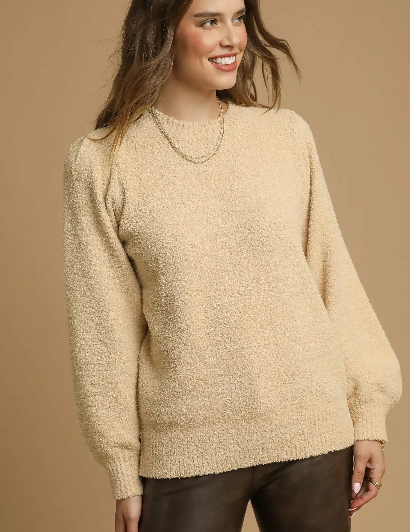 LATTE Umgee Textured Long Sleeve Sweater with Ribbed Trim | Sweaters Daverri Fashions