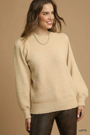 LATTE Umgee Textured Long Sleeve Sweater with Ribbed Trim | Sweaters Daverri Fashions