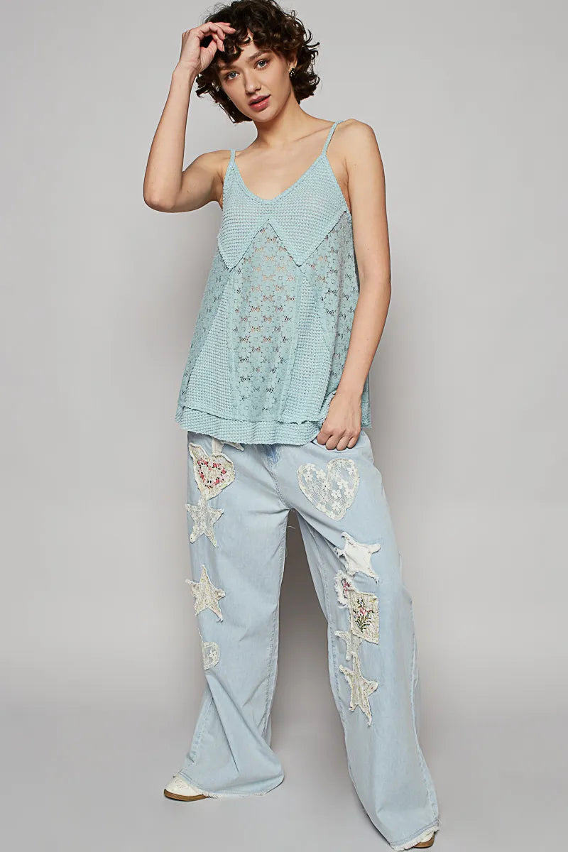 POL Lace V-Neck Cami Cami Tops