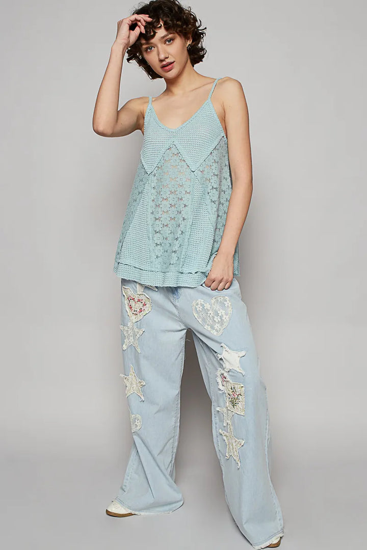 POL Lace V-Neck Cami Cami Tops