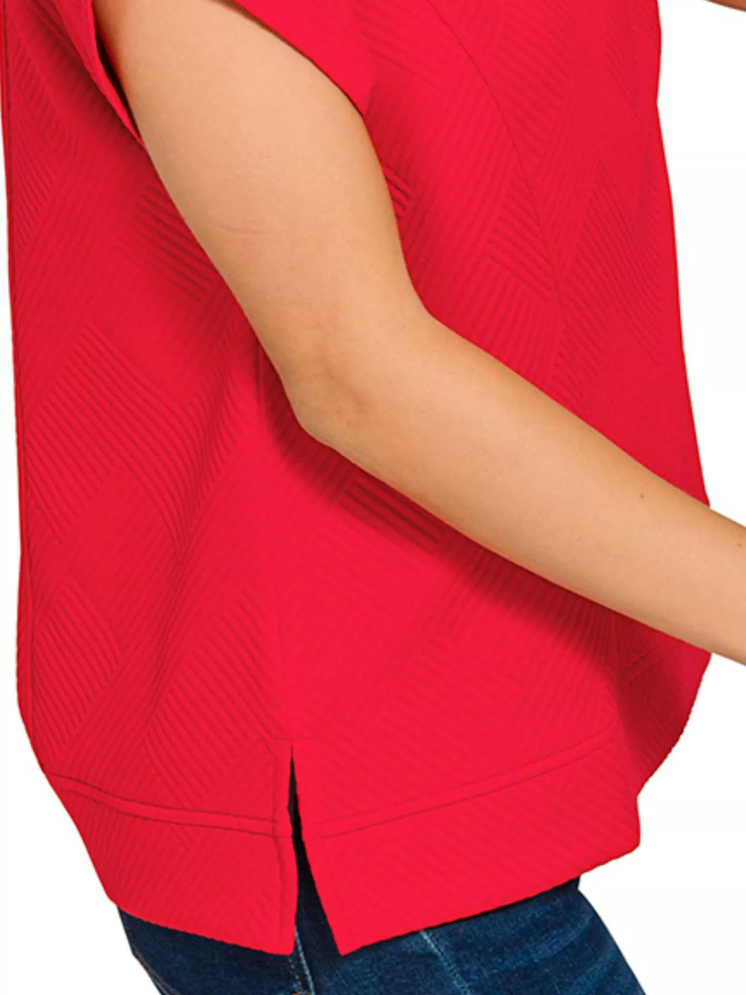 Textured Knit Jacquard Short Sleeve Top | Knit Tops Daverri Fashions