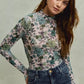 SO ME Floral Print Mesh Knit Long Sleeves Top - DAVERRI FASHIONS