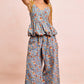 BiBi Floral Printed Drawstring Wide Pants light blue peplum top set