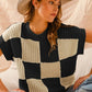 SO ME Check Plaid Casual Sweater Top OATMEAL BLACK