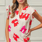 BiBi Bow Printed Woven Ruffled Sleeves V Neck Top - DAVERRI FASHIONS