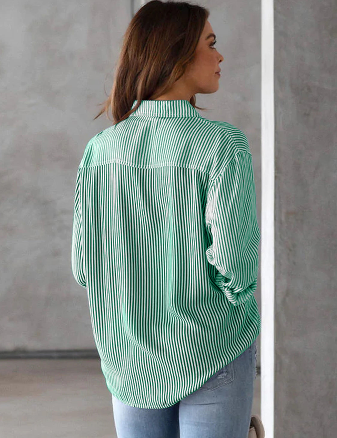 Lovelet Striped Collared Neck Shirt with Pocket | Shirts Daverri Fashions