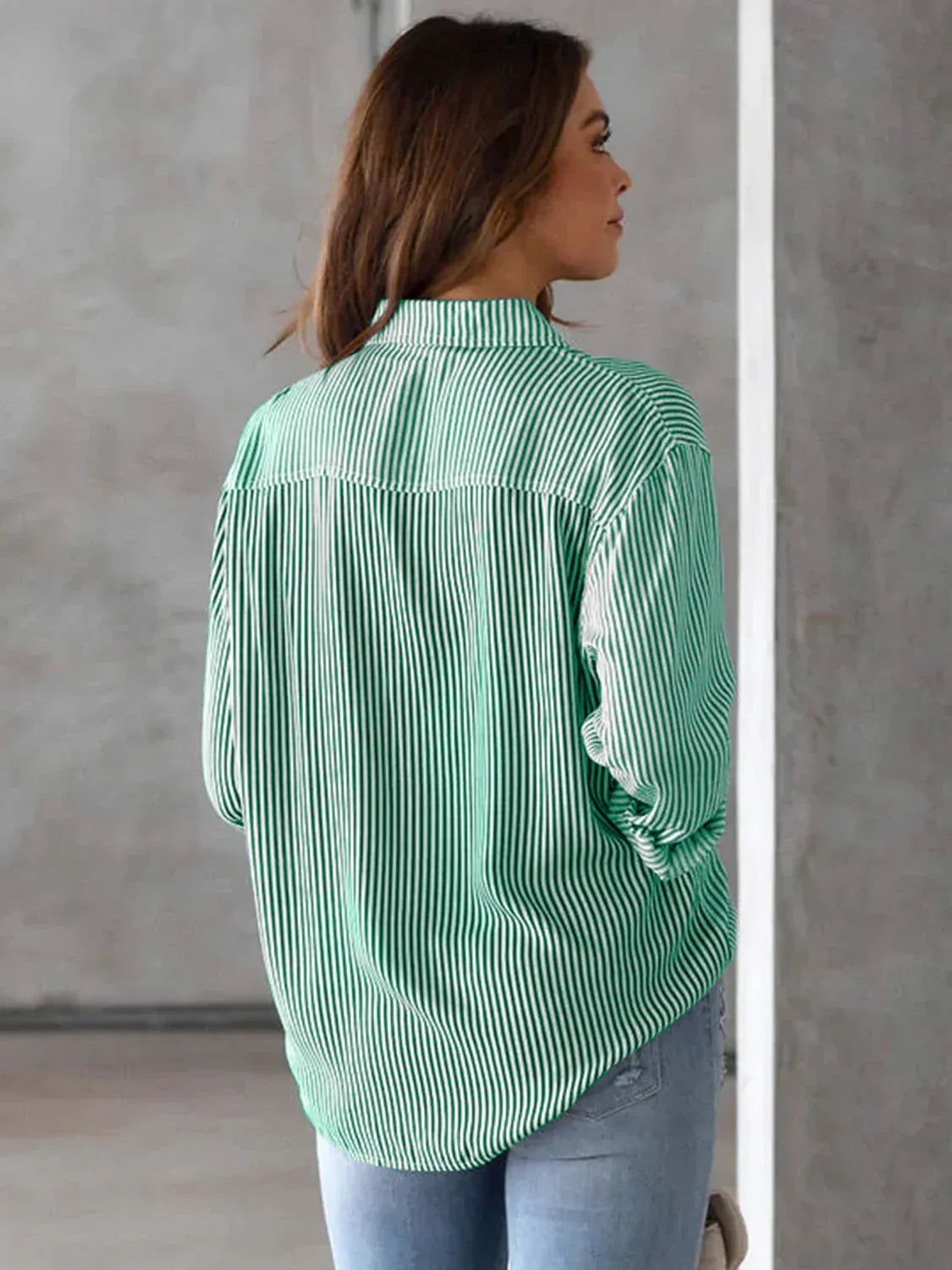 Lovelet Striped Collared Neck Shirt with Pocket - DAVERRI FASHIONS