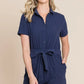 Lime 'N' Chili Collared Button Down Romper with Tie Belt NAVY Rompers