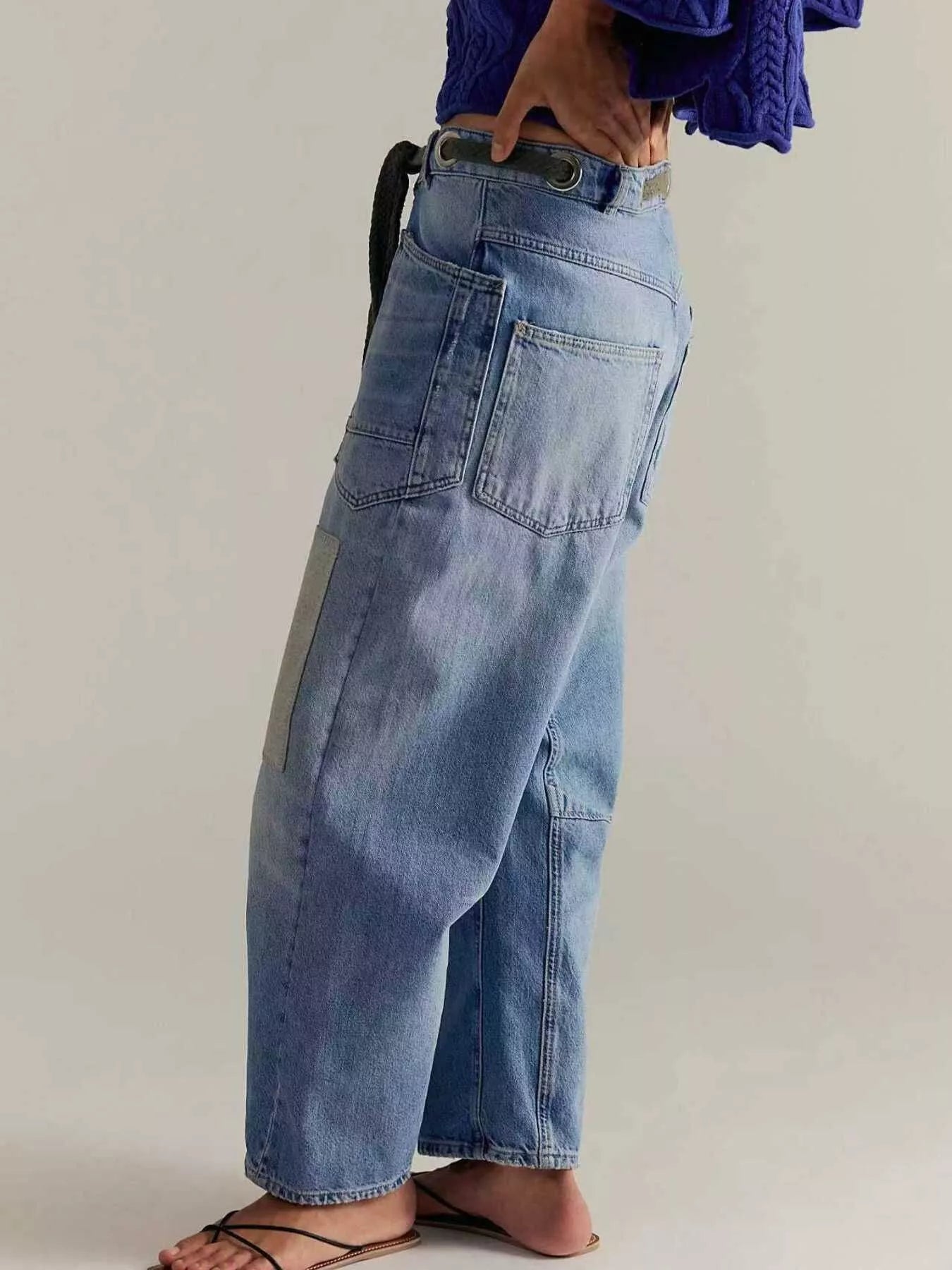 Daverri washed relaxed fit barrel jeans in light-wash denim with wide legs