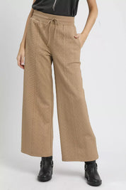 TAUPE Umgee Cable Knit Textured Wide Leg Pants | Pants Daverri Fashions
