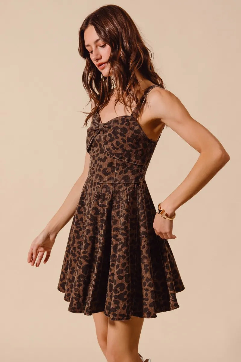 SO ME Mineral Washed Leopard Flare Cami Dress Mini Dresses