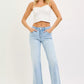 RISEN Tummy Control Mid Rise Ankle Straight Fray Hem Jeans in light-wash denim