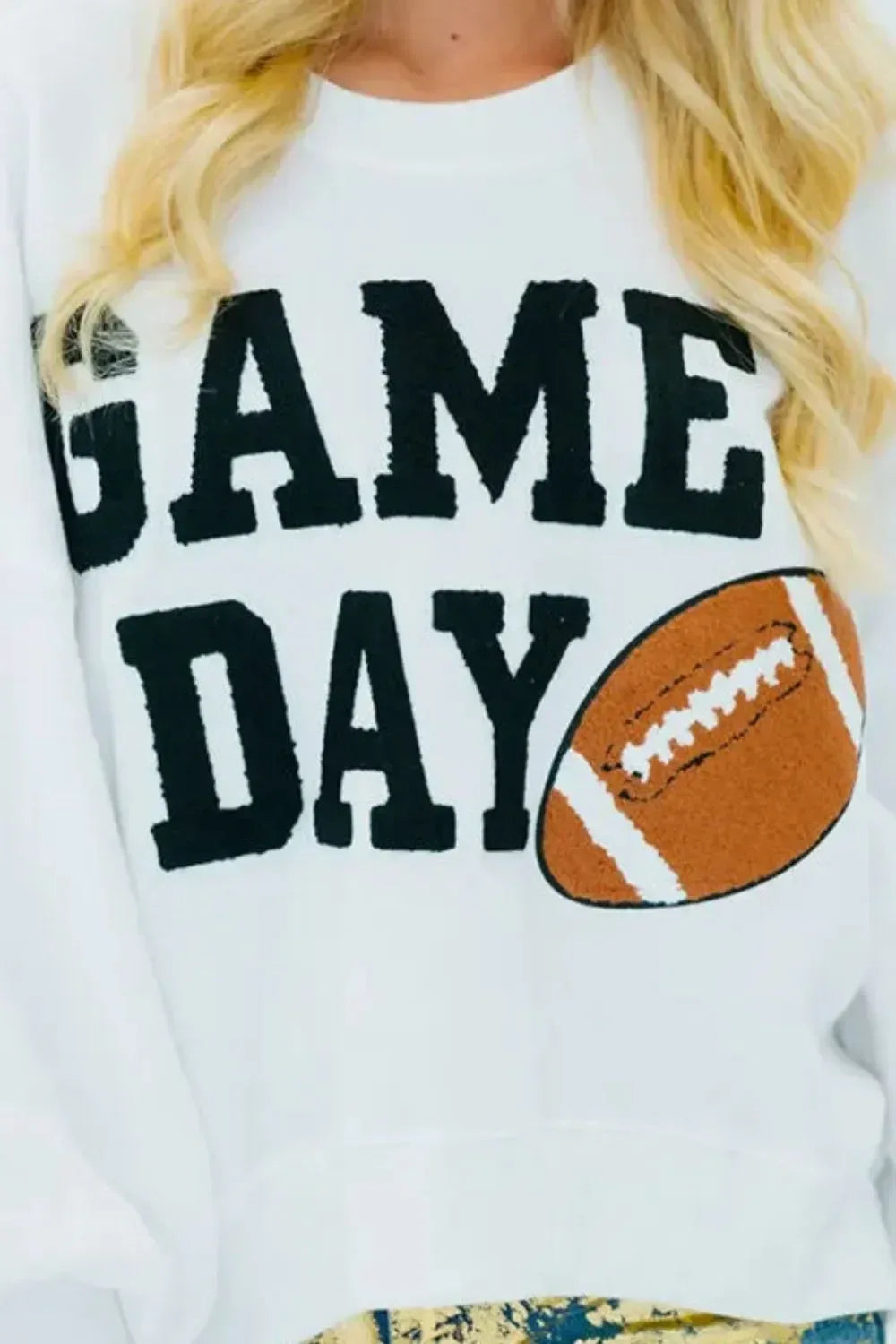 GAME DAY Round Neck Long Sleeve Sweatshirt - DAVERRI FASHIONS