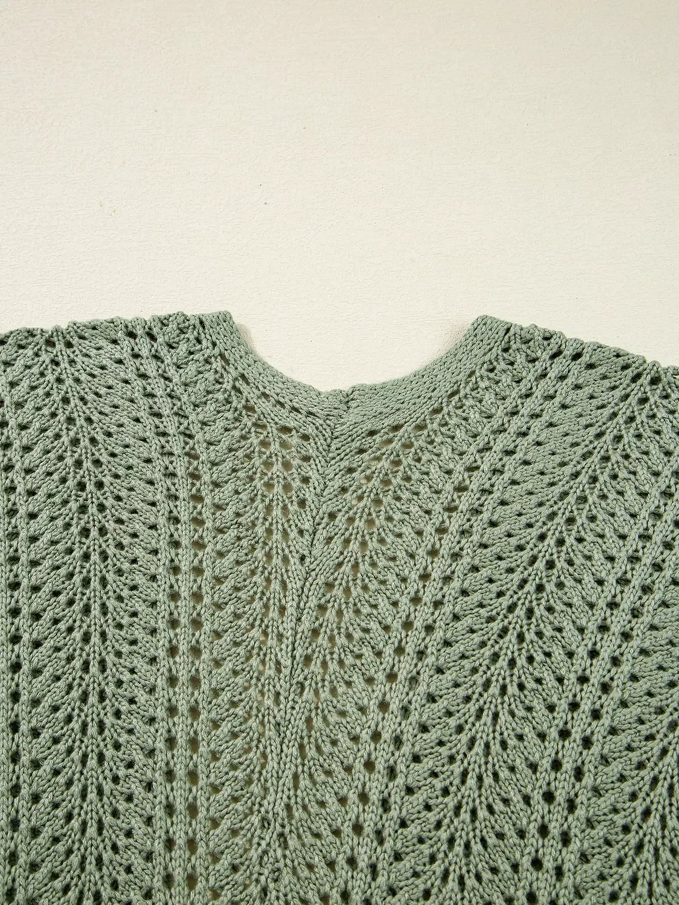 Scalloped Edge Eyelet Knit Batwing Sleeve Cardigan - DAVERRI FASHIONS