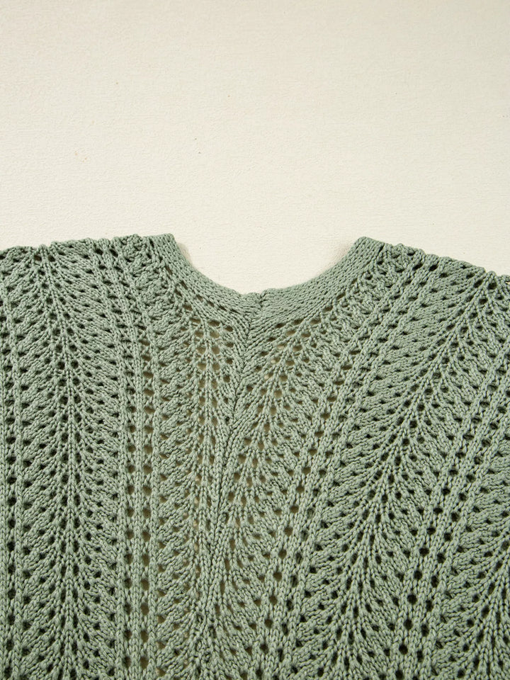 Scalloped Edge Eyelet Knit Batwing Sleeve Cardigan | Cardigans Daverri Fashions