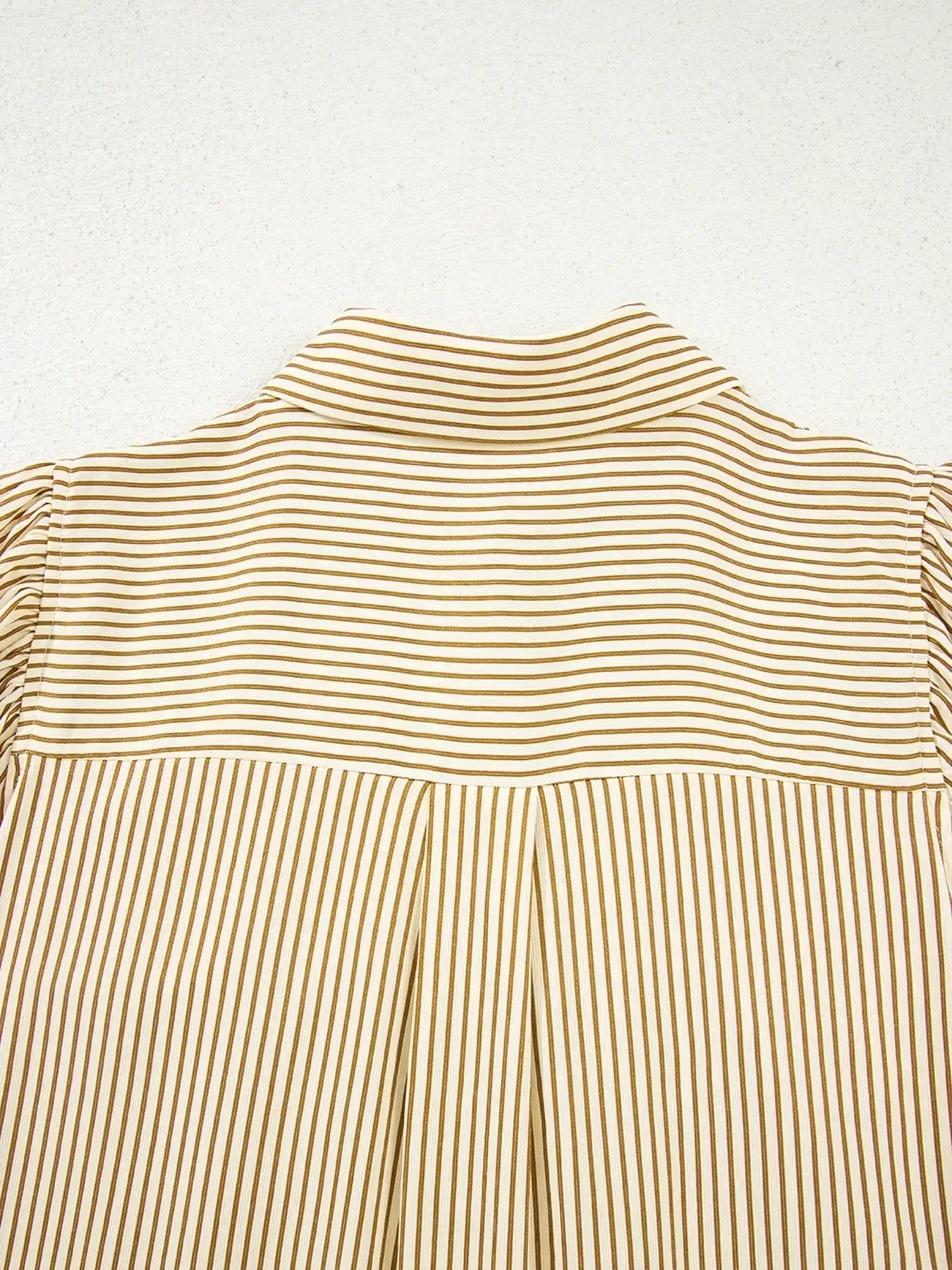 Stripe Collared Neck Cuffed Long Sleeve Drop Waist Mini Dress - DAVERRI FASHIONS